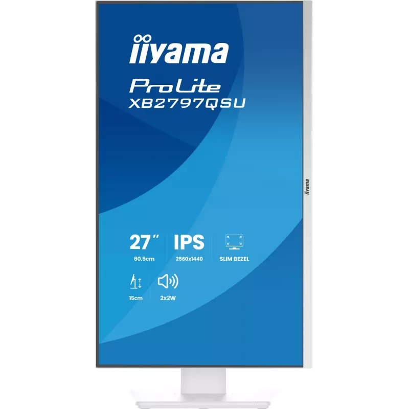 27 colių IIYAMA ProLite XB2797QSU-W1 IPS Quad HD (2560x1440) LED monitorius, 178° žiūrėjimo kampai, USB 3.2 stotelė, garsiakalbiai, VESA, aukščio reguliavimas, baltas