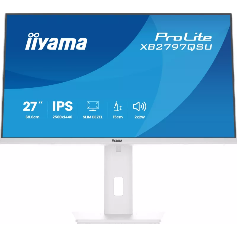 27 colių IIYAMA ProLite XB2797QSU-W1 IPS Quad HD (2560x1440) LED monitorius, 178° žiūrėjimo kampai, USB 3.2 stotelė, garsiakalbiai, VESA, aukščio reguliavimas, baltas