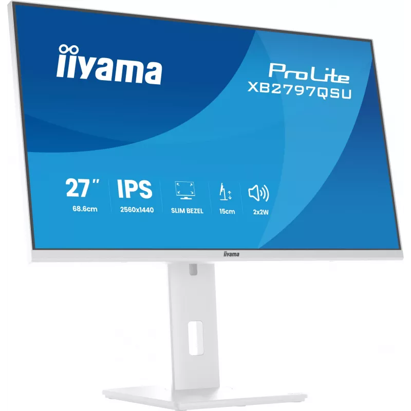 27 colių IIYAMA ProLite XB2797QSU-W1 IPS Quad HD (2560x1440) LED monitorius, 178° žiūrėjimo kampai, USB 3.2 stotelė, garsiakalbiai, VESA, aukščio reguliavimas, baltas