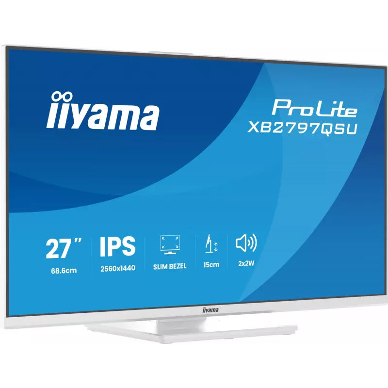 27 colių IIYAMA ProLite XB2797QSU-W1 IPS Quad HD (2560x1440) LED monitorius, 178° žiūrėjimo kampai, USB 3.2 stotelė, garsiakalbiai, VESA, aukščio reguliavimas, baltas