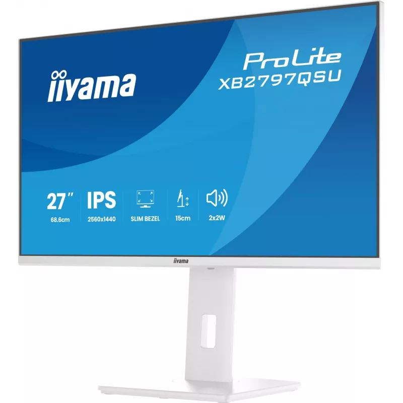 27 colių IIYAMA ProLite XB2797QSU-W1 IPS Quad HD (2560x1440) LED monitorius, 178° žiūrėjimo kampai, USB 3.2 stotelė, garsiakalbiai, VESA, aukščio reguliavimas, baltas