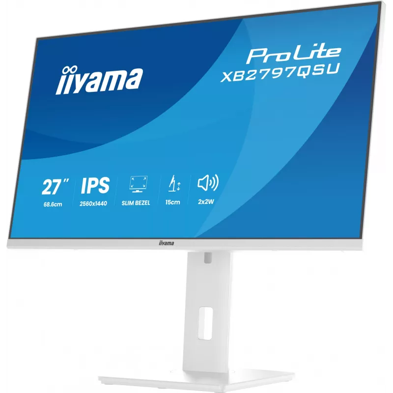 27 colių IIYAMA ProLite XB2797QSU-W1 IPS Quad HD (2560x1440) LED monitorius, 178° žiūrėjimo kampai, USB 3.2 stotelė, garsiakalbiai, VESA, aukščio reguliavimas, baltas