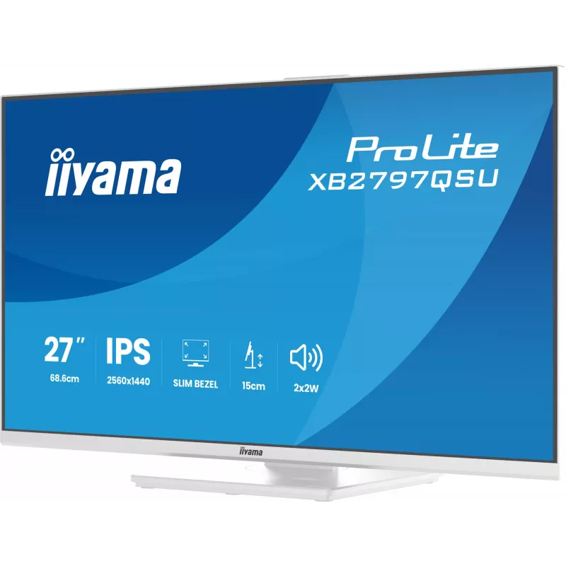 27 colių IIYAMA ProLite XB2797QSU-W1 IPS Quad HD (2560x1440) LED monitorius, 178° žiūrėjimo kampai, USB 3.2 stotelė, garsiakalbiai, VESA, aukščio reguliavimas, baltas