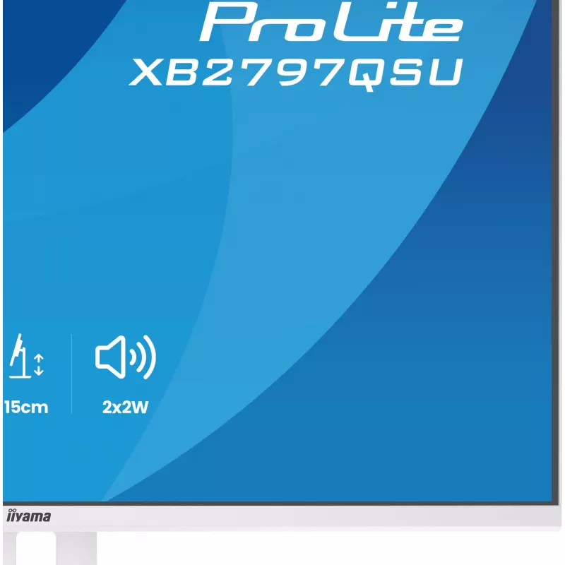 27 colių IIYAMA ProLite XB2797QSU-W1 IPS Quad HD (2560x1440) LED monitorius, 178° žiūrėjimo kampai, USB 3.2 stotelė, garsiakalbiai, VESA, aukščio reguliavimas, baltas