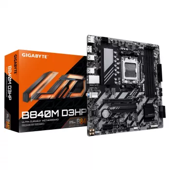 GIGABYTE B840M D3HP pagrindinė plokštė – AMD Ryzen 9000, 8+2+2 VRM, DDR5 8200MHz, 2xPCIe 4.0 M.2, 1GbE LAN, USB 3.2 Gen 2