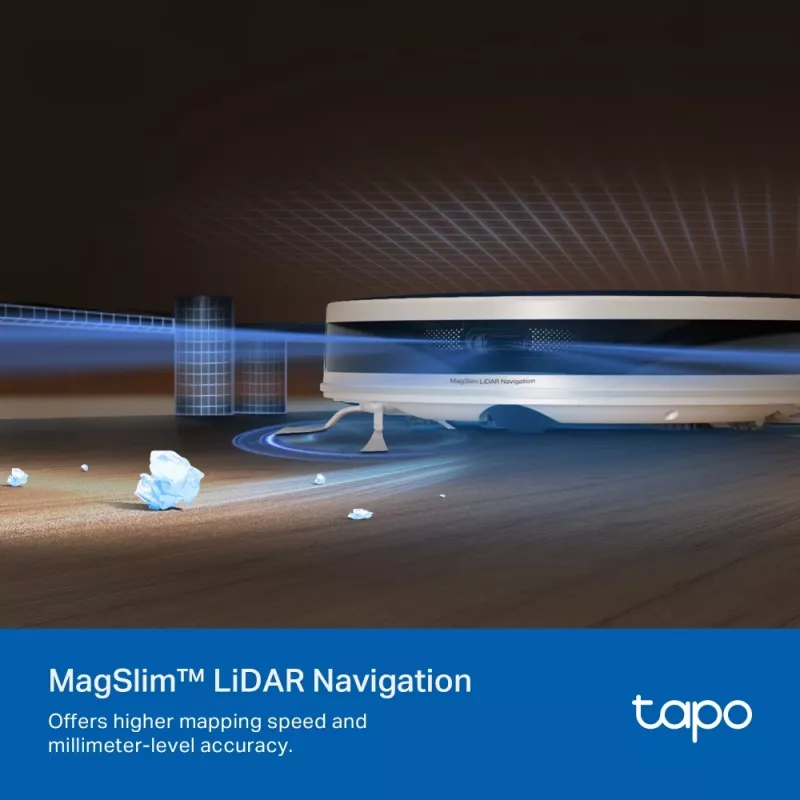 TP-Link Tapo RV20 Max Baltas – išmanusis robotas dulkių siurblys su LiDAR navigacija ir šluostymu