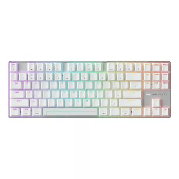 Belaidė žaidimų klaviatūra Cherry MX 8.2 Pro TMR — Tenkeyless 88 klavišų, USB + RF + Bluetooth, magnetiniai-mechaniniai jungikliai, RGB, sidabrinė/balta