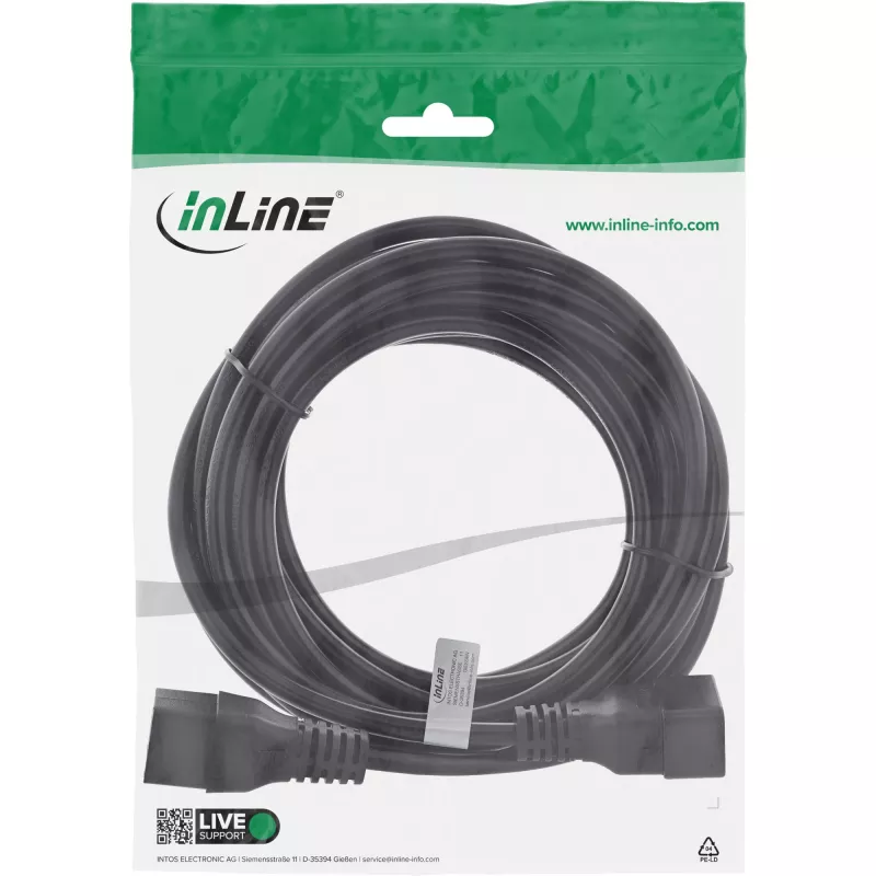 InLine maitinimo laidas C19 / C20 3 kontaktų IEC kištukas / lizdas juodas 7,5 m
