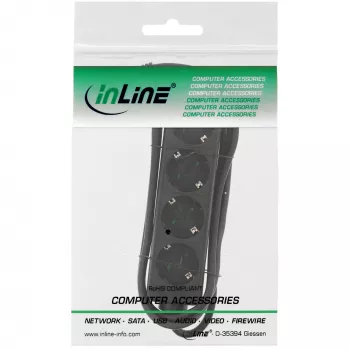 InLine 4-žiedinis kištukinis lizdas, 4 lizdai su įžeminimu CEE 7/3, juodas, 1,5 m
