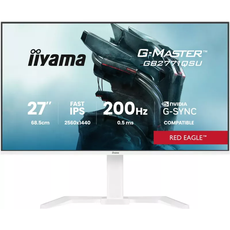 27 colių monitorius iiyama G-MASTER GB2771QSU-W1, 2560×1440 WQHD, Fast IPS, 2 ms, USB 3.2 hub, garsiakalbiai, VESA, aukščio reguliavimas (baltas)