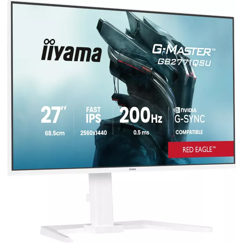 27 colių monitorius iiyama G-MASTER GB2771QSU-W1, 2560×1440 WQHD, Fast IPS, 2 ms, USB 3.2 hub, garsiakalbiai, VESA, aukščio reguliavimas (baltas)