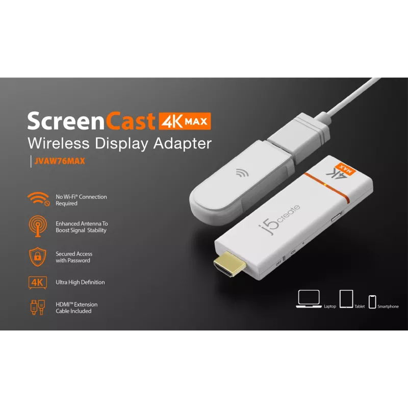 Belaidis vaizdo adapteris j5create ScreenCast 4K Max 2160p baltas