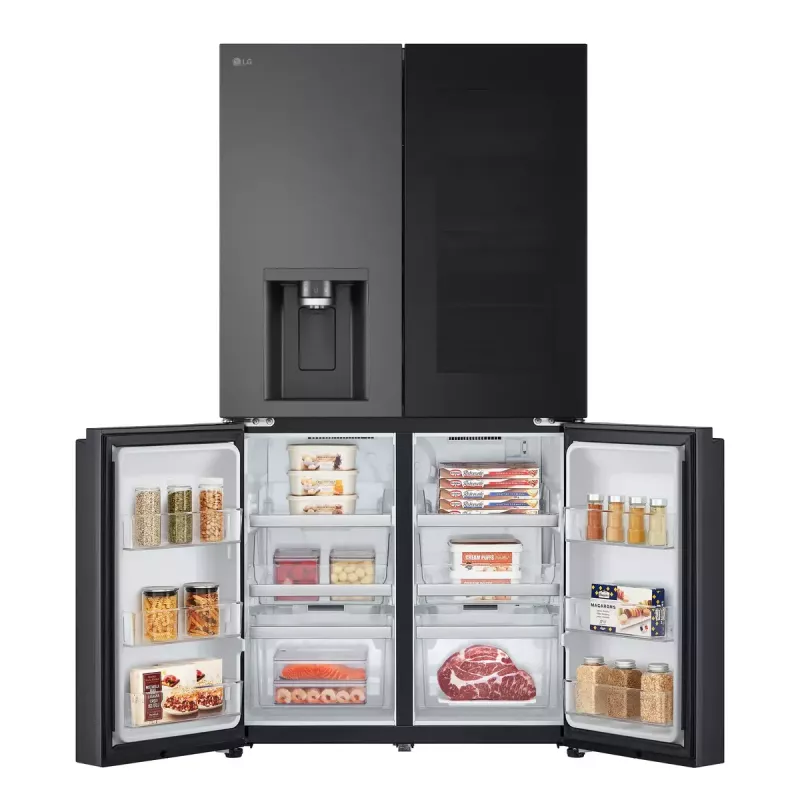 LG InstaView GMG960EVJE šaldytuvas šaldiklis šalia šaldytuvo Laisvai pastatomas 638 L Juoda