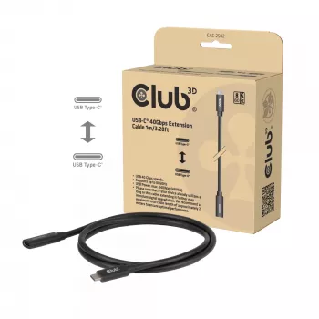USB-C 40Gbps prailginimo kabelis 1 m — club 3d, USB-C (vyriškas) į USB-C (moteriškas), juodas