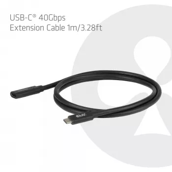 USB-C 40Gbps prailginimo kabelis 1 m — club 3d, USB-C (vyriškas) į USB-C (moteriškas), juodas