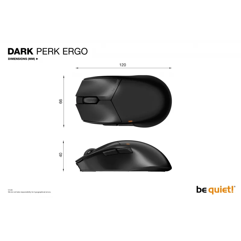 be quiet Dark Perk | Ergo pelė žaidimams dešinei rankai RF belaidė + USB Type-C optinė 32000 DPI
