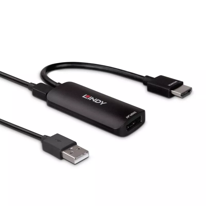 Lindy HDMI 8K60 į DisplayPort 1.4 keitiklis, 0.157 m, HDMI A tipas (standartinis), DisplayPort, Kištukas, Lizdas, Tiesus