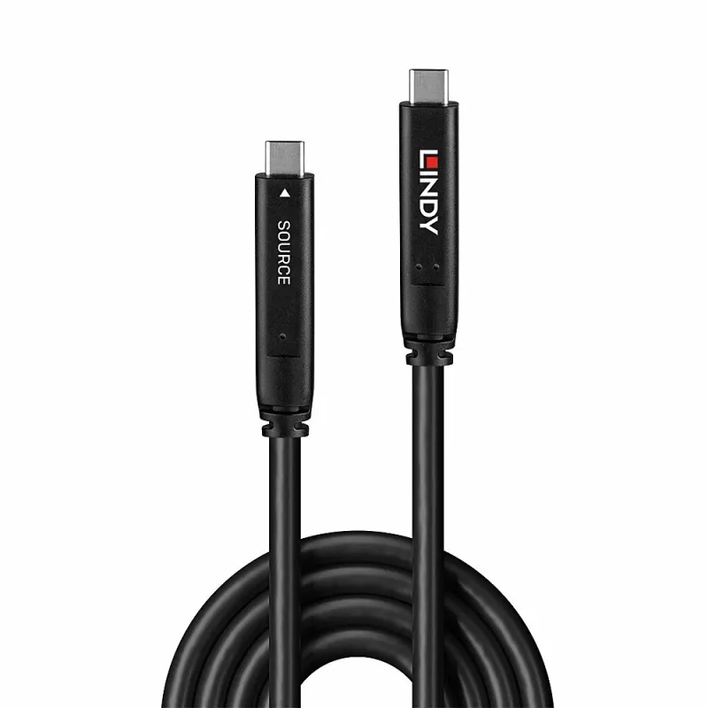 Lindy 15m USB 3.2 Gen 2 & DP 1.4 Type C hibridinis kabelis, 15 m, USB C, USB C, USB 3.2 Gen 1 (3.1 Gen 1), 5 Gbit/s, juodas