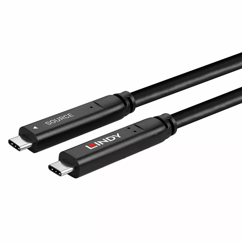 Lindy 15m USB 3.2 Gen 2 & DP 1.4 Type C hibridinis kabelis, 15 m, USB C, USB C, USB 3.2 Gen 1 (3.1 Gen 1), 5 Gbit/s, juodas