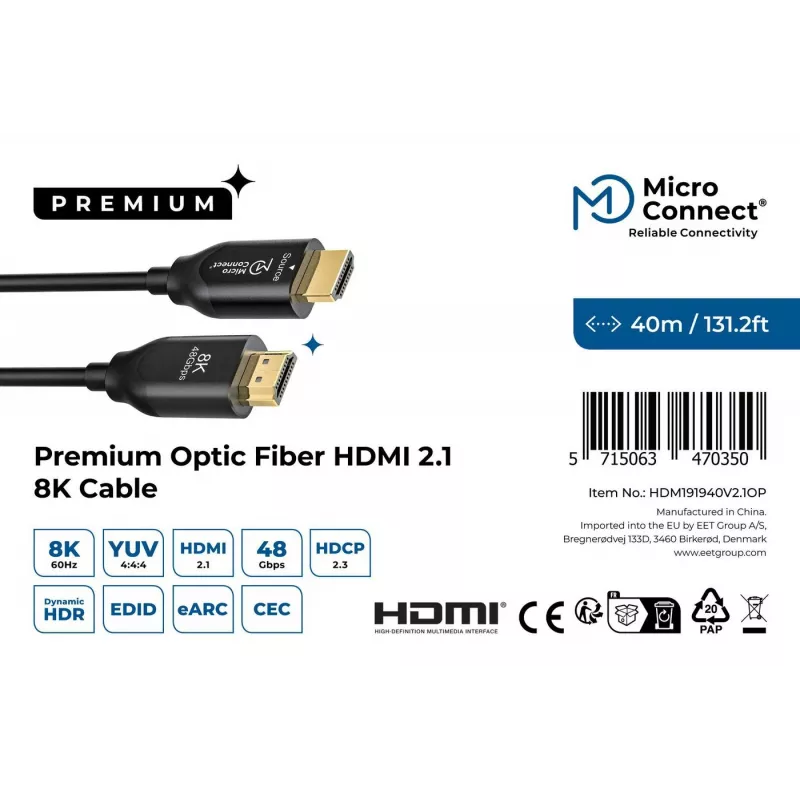 Microconnect HDM191940V2.1OP aktyvus optinis HDMI 2.1 laidas