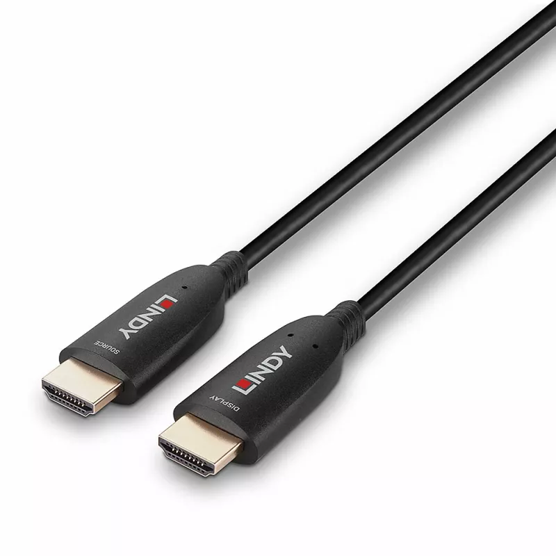 Lindy 60 m Fibro optimis hibridinis HDMI 8K60 laidas, 60 m, HDMI A tipo (standartinis), HDMI A tipo (standartinis), 48 Gbit/s, Juoda