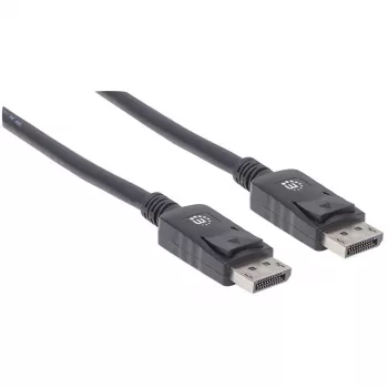 Manhattan DisplayPort 1.2 kabelis, 4K@60Hz, 1 m, Kištukas-Kištukas, su fiksatoriais, visiškai ekranuotas, juodas, garantija visam laikui