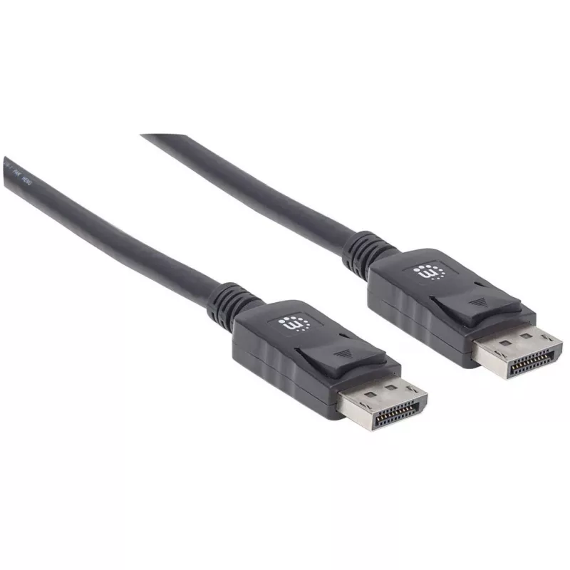 Manhattan DisplayPort 1.2 kabelis, 4K@60Hz, 1 m, Kištukas-Kištukas, su fiksatoriais, visiškai ekranuotas, juodas, garantija visam laikui
