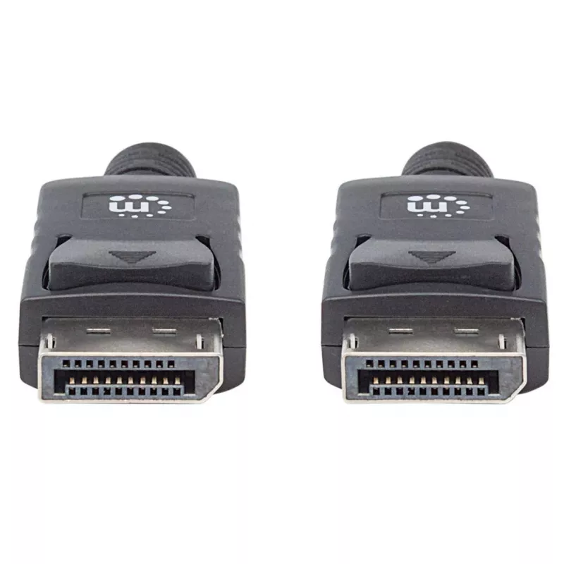 Manhattan DisplayPort 1.2 kabelis, 4K@60Hz, 1 m, Kištukas-Kištukas, su fiksatoriais, visiškai ekranuotas, juodas, garantija visam laikui