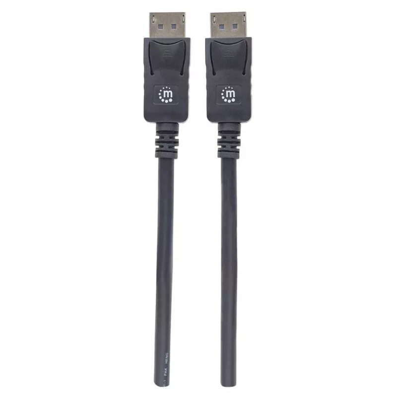 Manhattan DisplayPort 1.2 kabelis, 4K@60Hz, 1 m, Kištukas-Kištukas, su fiksatoriais, visiškai ekranuotas, juodas, garantija visam laikui