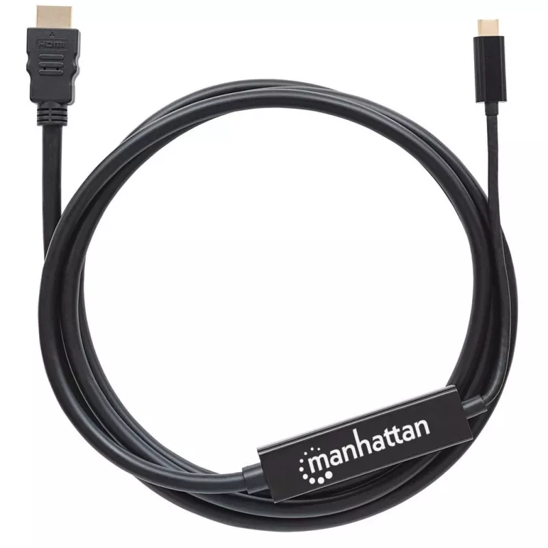 Manhattan USB-C į HDMI laidas, 4K@30Hz, 2 m, juodas, kištukas-kištukas, trejų metų garantija