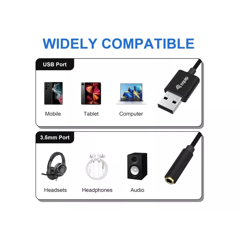 Equip 147945 USB-A į 3.5 mm garso adapteris, 0.15 m, juodas