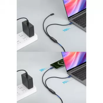 Manhattan Dual USB-C į USB-C įkrovimo laidas, 100W, 2m, vyriškas į du vyriškus, išmanusis galios daliklis