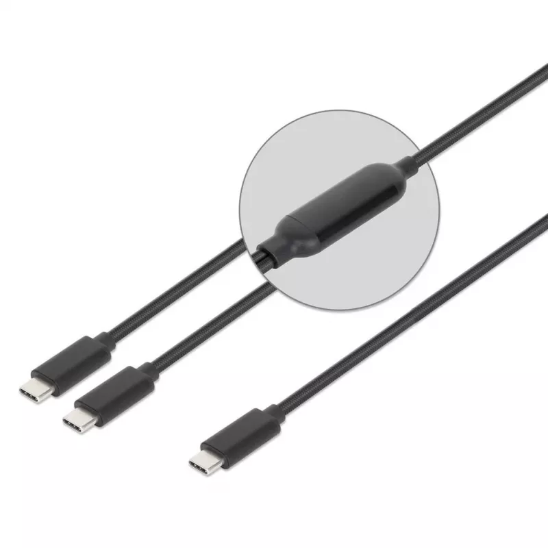 Manhattan Dual USB-C į USB-C įkrovimo laidas, 100W, 2m, vyriškas į du vyriškus, išmanusis galios daliklis
