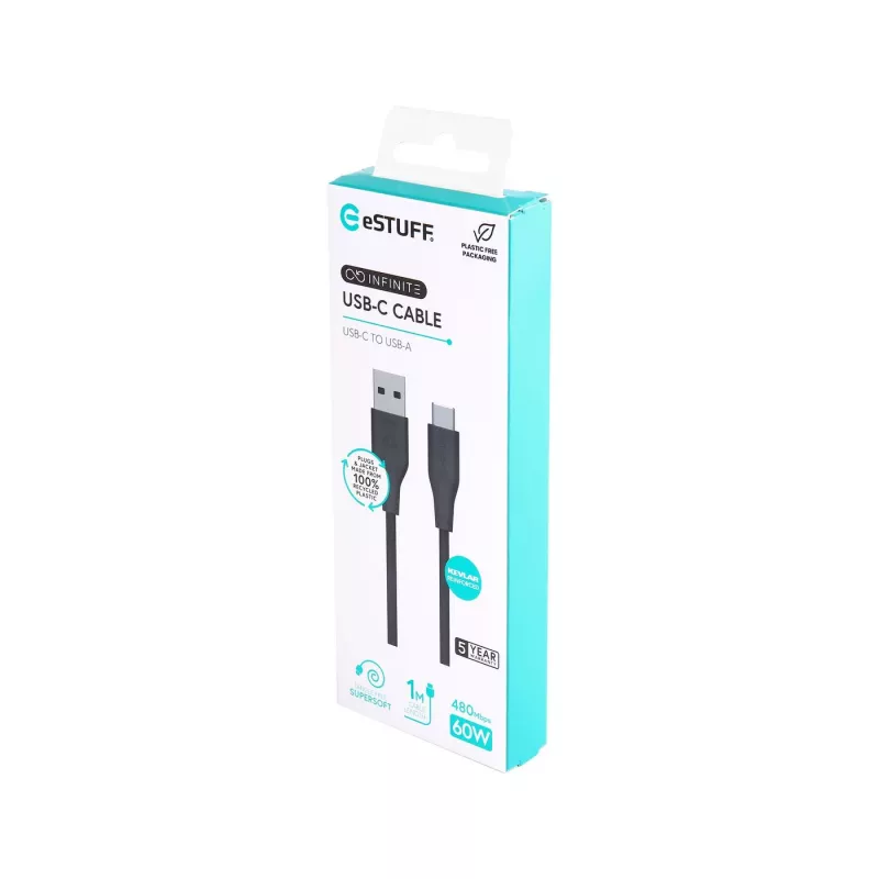 eSTUFF ES605180 USB-C į USB-A laidas USB 2.0 1 m juodas