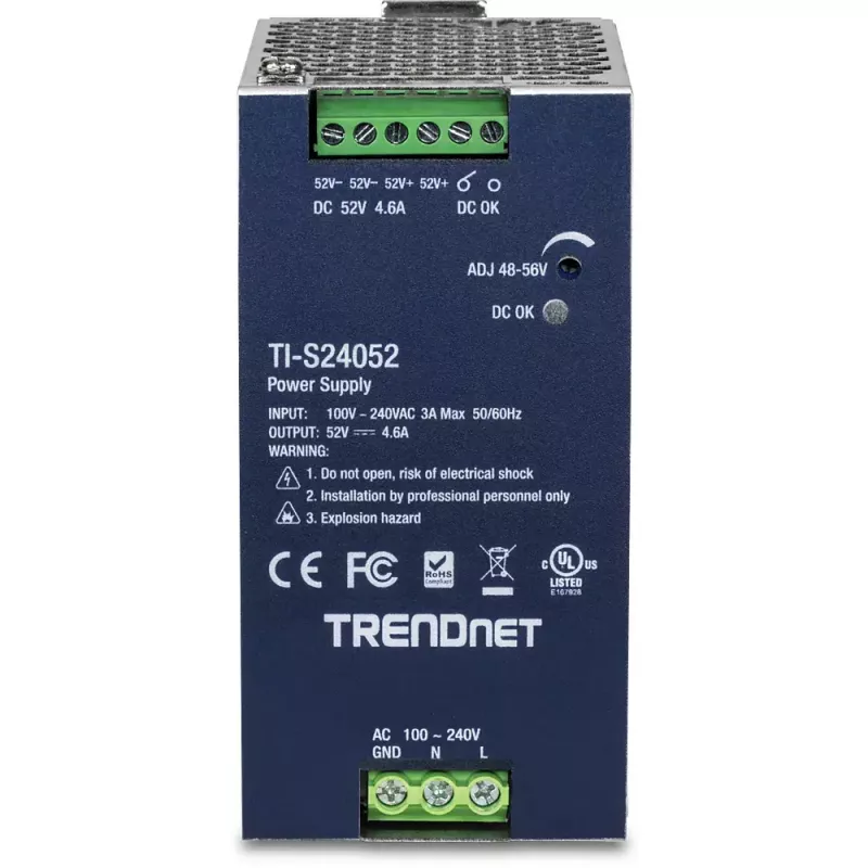 Maitinimo blokas TRENDNET TI-S24052 tinklo jungikliui, 240W, AC 90–264V, apsauga: OCP/OPP/OVP/OTP/trumpasis jungimas, juodas