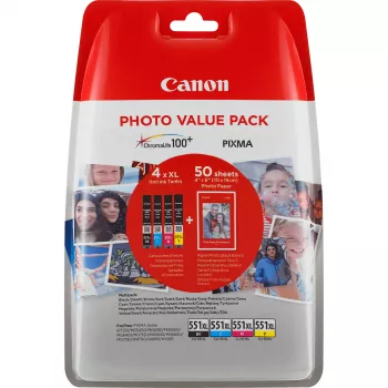 Kasetė su rašalu Canon CLI-551XL didelės išeigos BK/C/M/Y 4 vnt. rinkinys