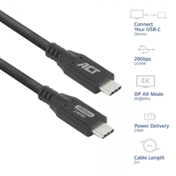 ACT USB4 20Gbps 240W USB Type-C laidas, 2 m