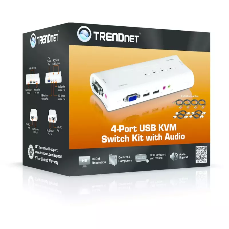 KVM jungiklis Trendnet TK-409K 4 prievadų USB VGA 2048x1536 1.6m mėlynas