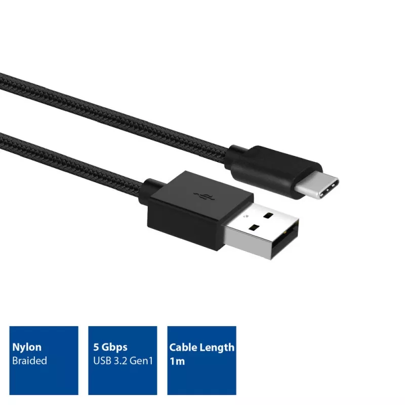 ACT USB 3.2 Gen1 įkrovimo/duomenų kabelis A kištukas - C kištukas 1 metras, nailoninis