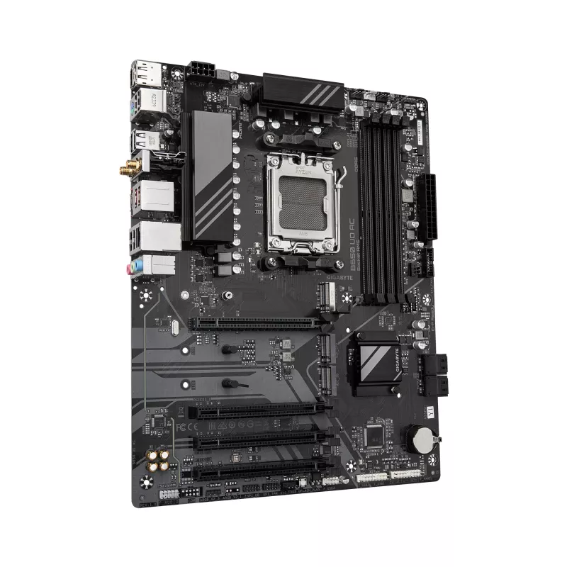 GIGABYTE B650 UD AC pagrindinė plokštė - AMD Ryzen 9000 serijos procesoriams, 6+2+2 fazių VRM, iki 8000MHz DDR5 (OC), 1xPCIe 5.0 + 2xPCIe 4.0 M.2, GbE LAN, WIFI 5, USB 3.2 Gen 2