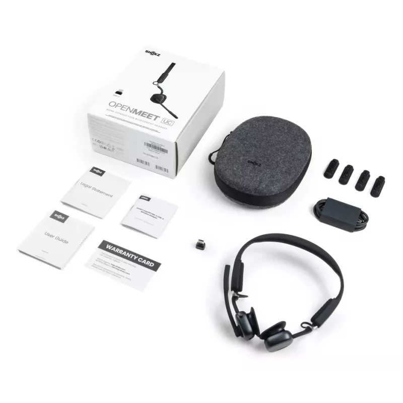SHOKZ OpenMeet UC belaidė Bluetooth kaulų laidumo ausinė vaizdo konferencijoms su USB-C adapteriu