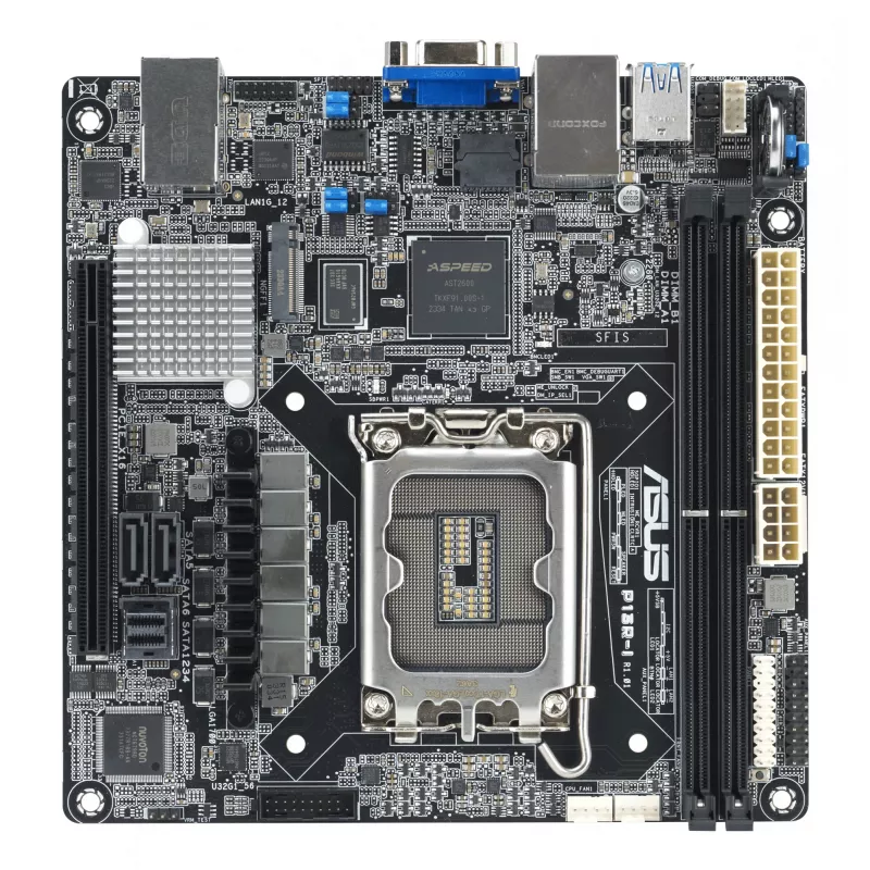 Motininė plokštė ASUS P13R-I Mini ITX, Intel C262 mikroschemų rinkinys, LGA 1700, DDR5, 2x DIMM, 64 GB, 6x SATA III, 3x RJ-45