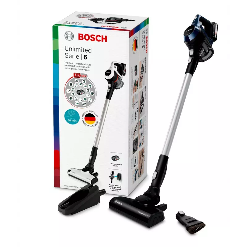 Bosch Serie 6 BBS611PCK 2-in-1 lazdelinis siurblys, belaidis, mėlynas, 2,5 Ah