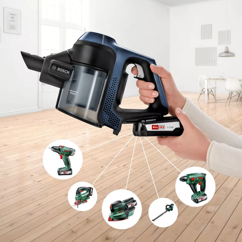 Bosch Serie 6 BBS611PCK 2-in-1 lazdelinis siurblys, belaidis, mėlynas, 2,5 Ah