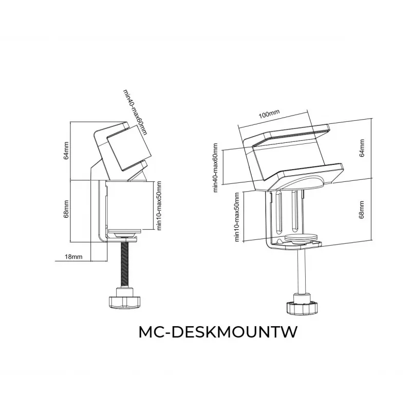 MicroConnect MC-DESKMOUNTW stalo spaustukas maitinimo juostoms