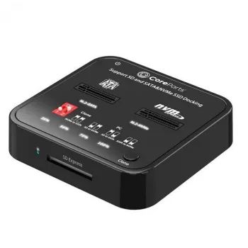 „CoreParts MS-CLONER-M2-SD“ M.2 dviejų lizdų dėklas su 1:1 klonavimo funkcija, juodas, USB Type-C