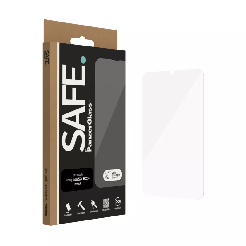 Apsauginis stiklas PanzerGlass SAFE. Samsung Galaxy S22 Plus S23 Plus Ultra-Wide Fit Atsparus įbrėžimams ir smūgiams
