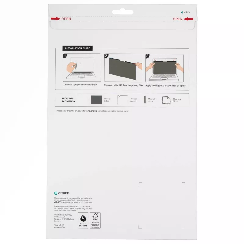 eSTUFF GLBM13293190-ITH privatumo filtras 33,8 cm (13,3 colio) nešiojamam kompiuteriui, berėmis