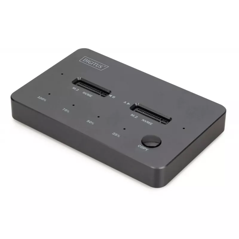 Išorinė NVMe M.2 SSD klonavimo stotelė DIGITUS DA-71545-1, USB 3.1 Gen2 Type-C, palaiko 2 M.2 diskus, juoda