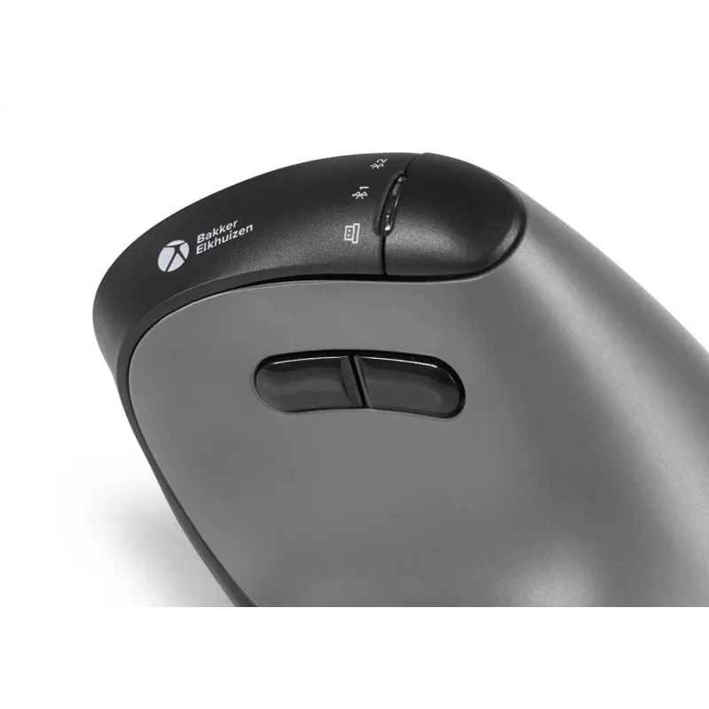 BakkerElkhuizen FastForward Pro pelė, dešinei rankai, vertikalus dizainas, optinė, RF belaidis + Bluetooth + USB Type-C, 5000 DPI, juoda, pilka